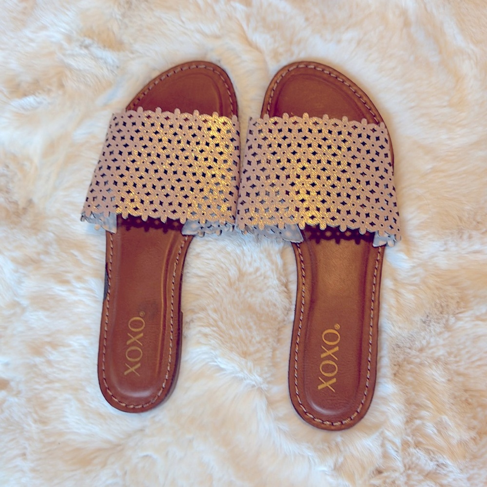 XOXO flat slides size 9 rose gold